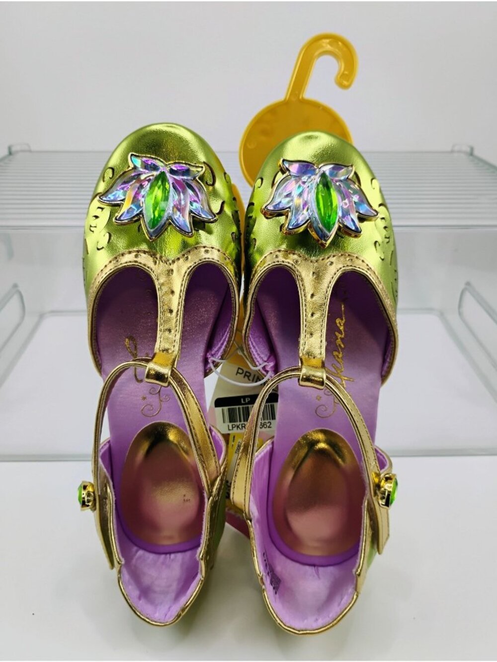 Disney Princess Tiana Dress-Up Shoes Gold Green US 13/1 Sparkle